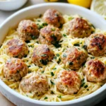 Greek Chicken Meatballs with Lemon Orzo