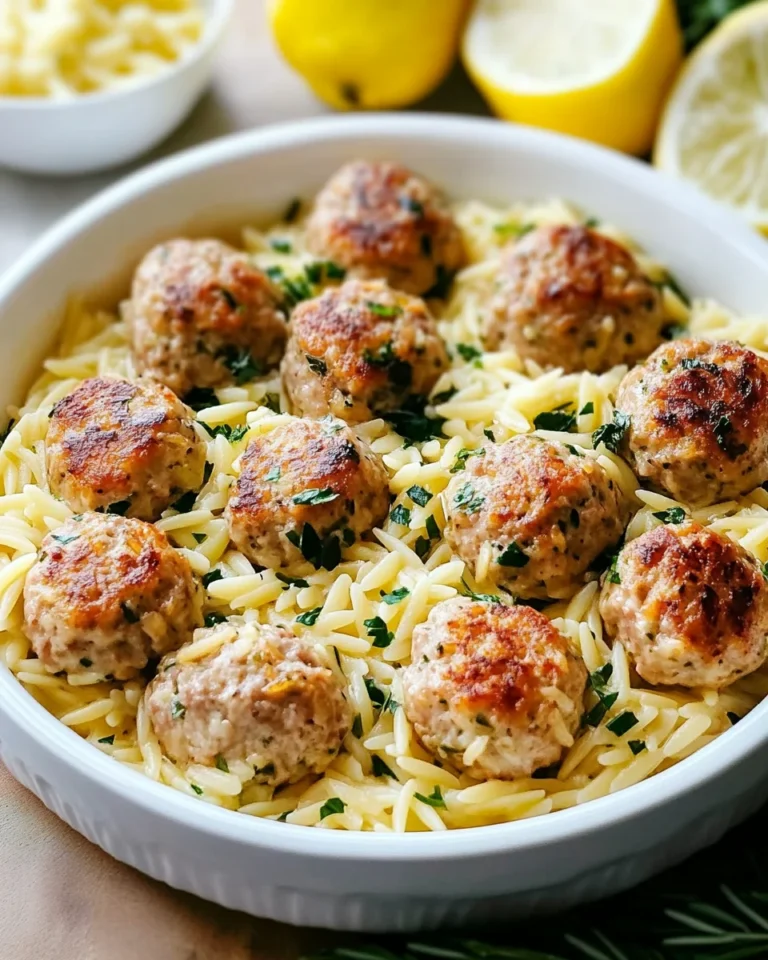 Greek Chicken Meatballs with Lemon Orzo