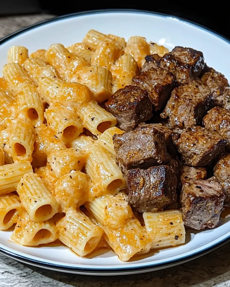 Cajun Steak Tips In Cheesy Rigatoni Parmesan Sauce