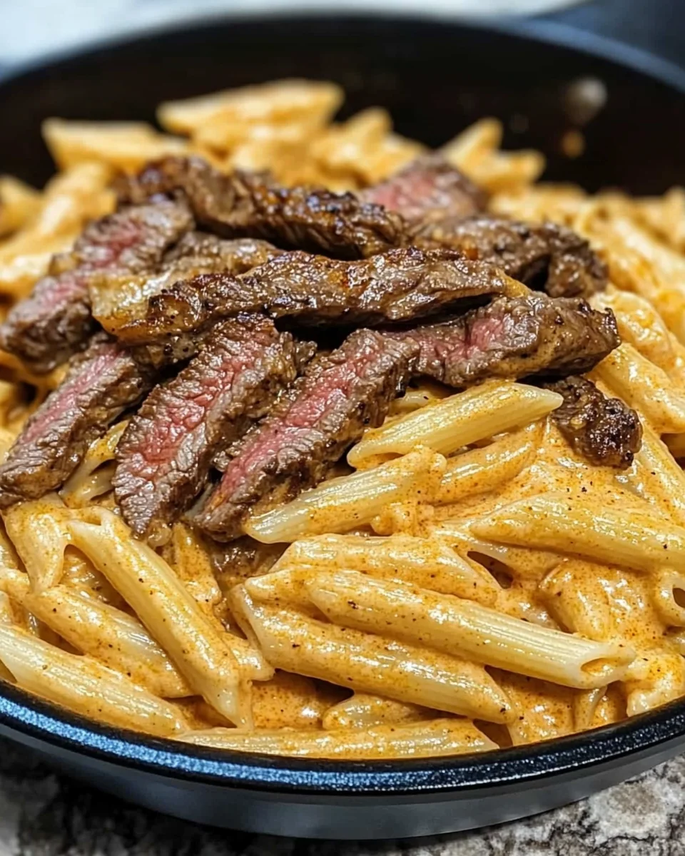 Creamy Cajun Steak & Cheddar Penne Skillet