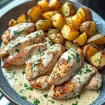 Creamy Garlic Mushroom Alfredo Chicken & Potatoes
