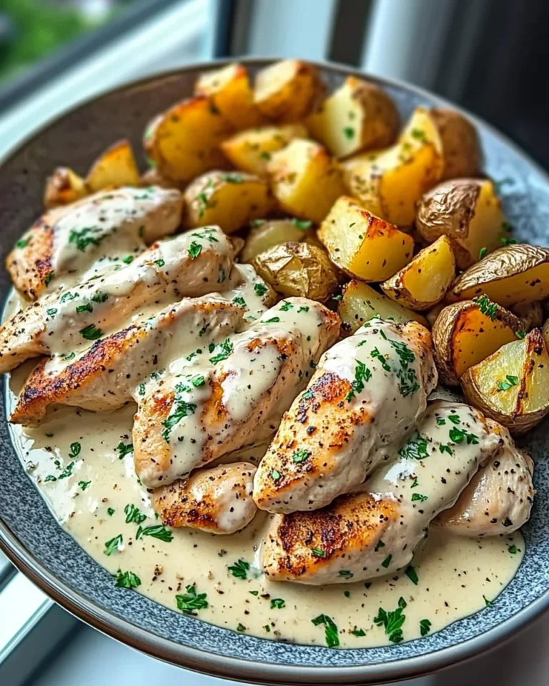 Creamy Garlic Mushroom Alfredo Chicken & Potatoes