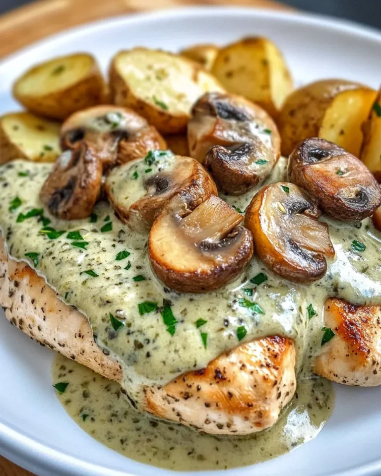 Creamy Garlic Mushroom Chicken with Roasted Potatoes