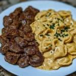 Creamy Velveeta Steak Tortellini With Garlic Sauce
