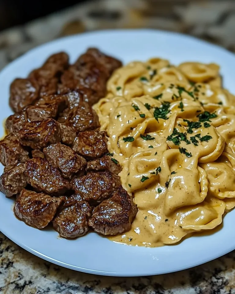 Creamy Velveeta Steak Tortellini With Garlic Sauce