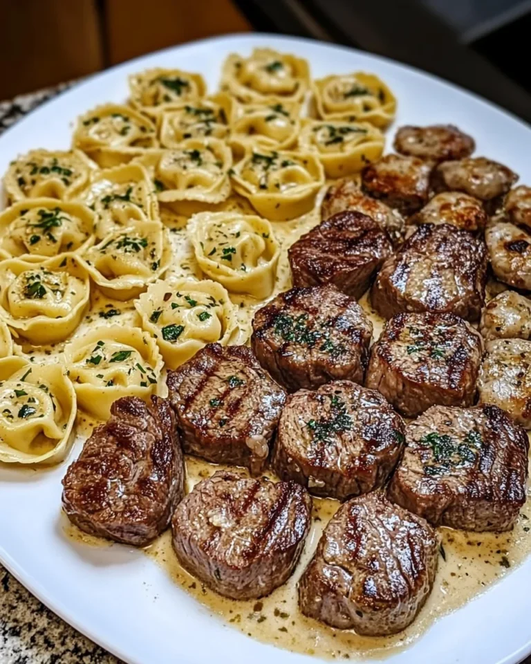 Garlic Butter Steak With Cheesy Alfredo Tortellini