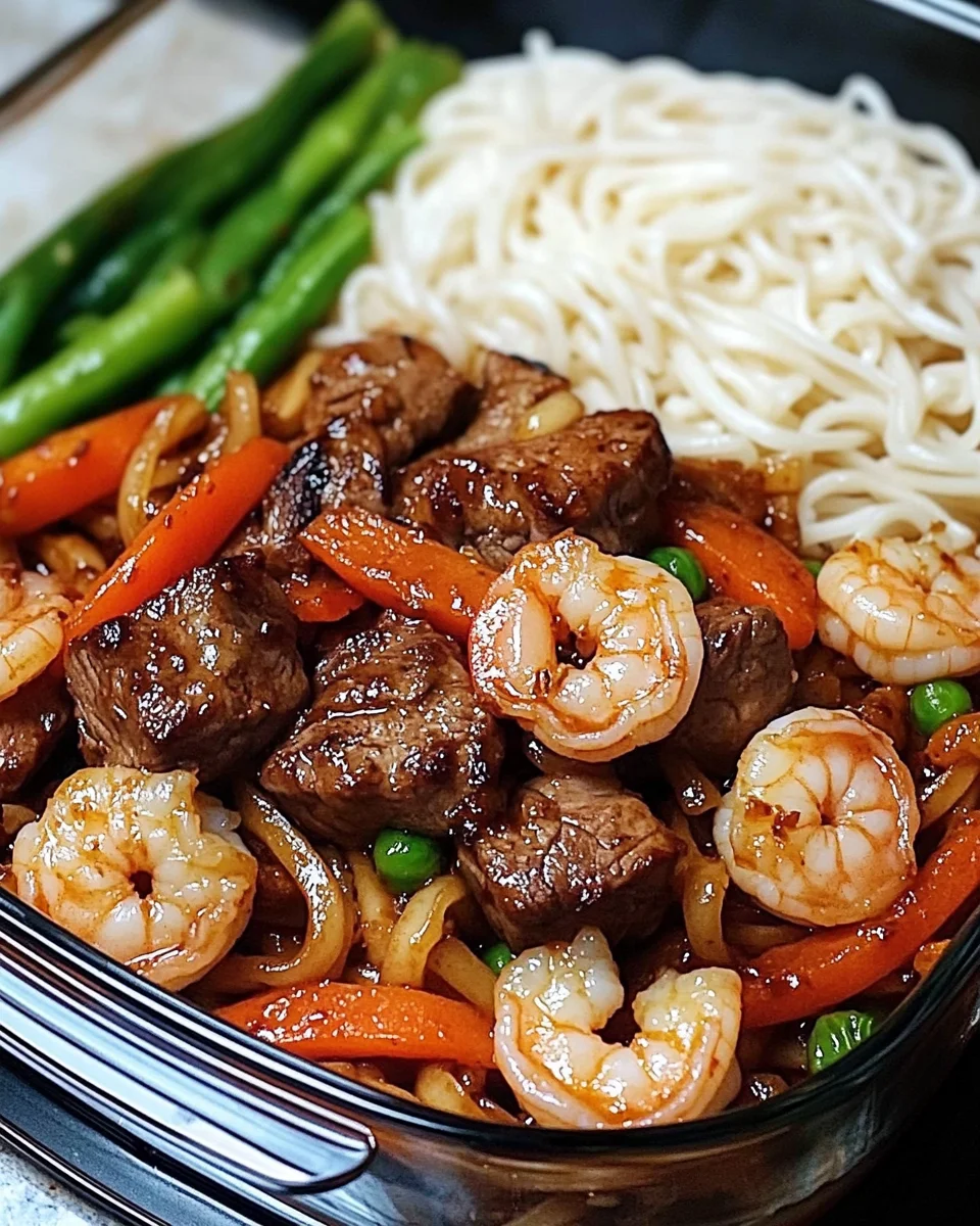 Garlic Butter Steak and Shrimp Noodles