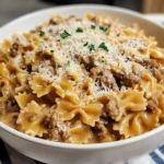Garlic Parmesan Bowtie Pasta With Creamy Beef