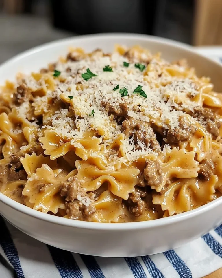 Garlic Parmesan Bowtie Pasta With Creamy Beef