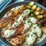 Greek Garlic Chicken Alfredo with Brussels Sprouts