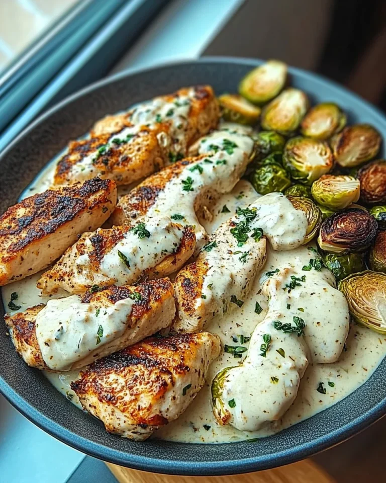 Greek Garlic Chicken Alfredo with Brussels Sprouts