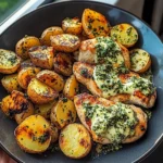 Greek Garlic Chicken with Roasted Potatoes and Pesto