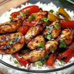 Grilled Garlic Chicken with Peppers and Rice