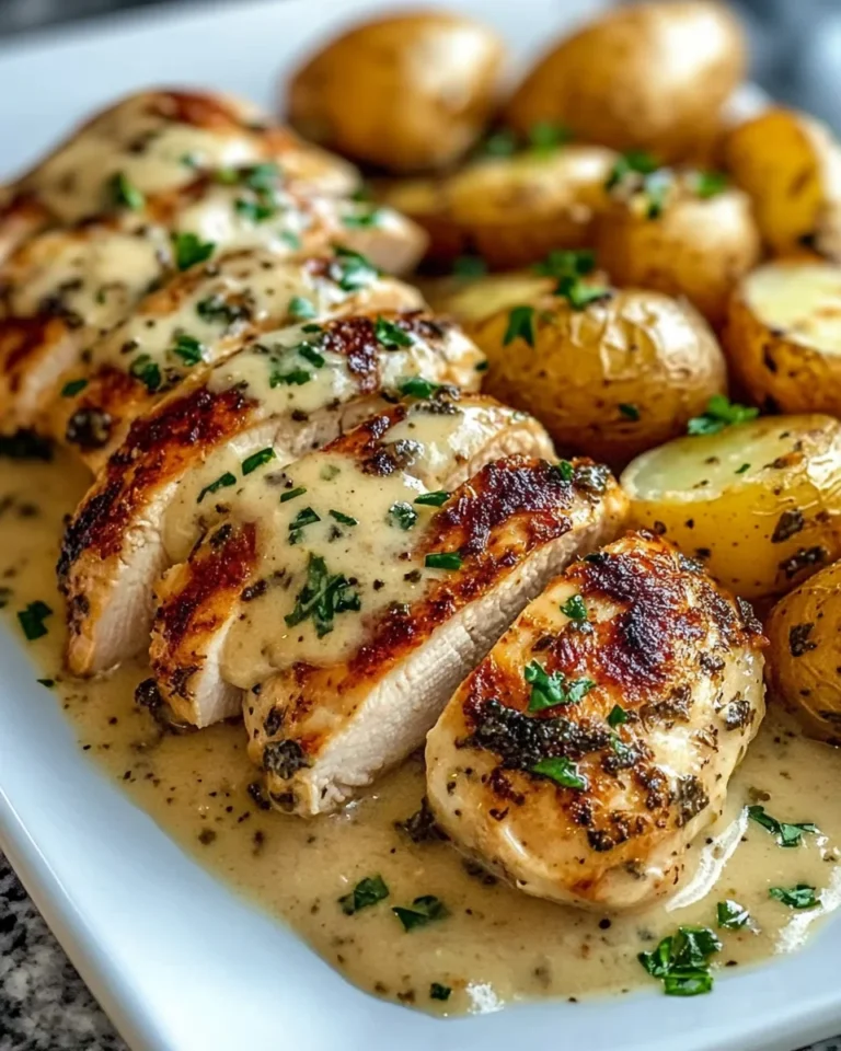 Hot Honey Greek Garlic Chicken Alfredo with Truffle Potatoes