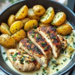 Lemon Artichoke Chicken Alfredo with Garlic Potatoes