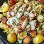 Lemon Chestnut Chicken Alfredo with Roasted Potatoes