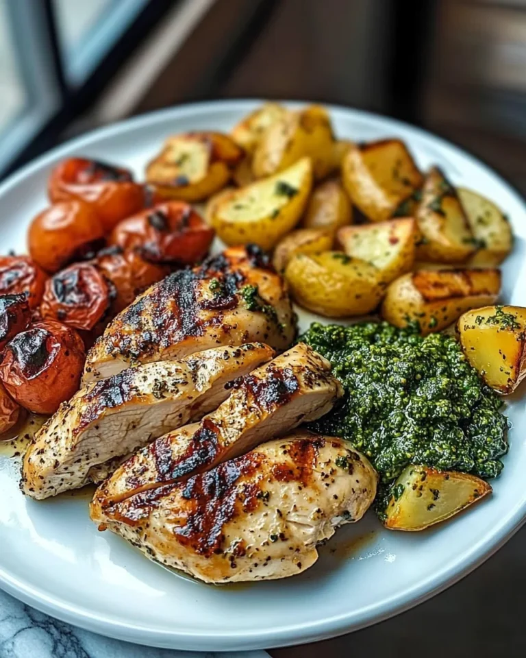 Tuscan Garlic Chicken with Roasted Potatoes and Pesto