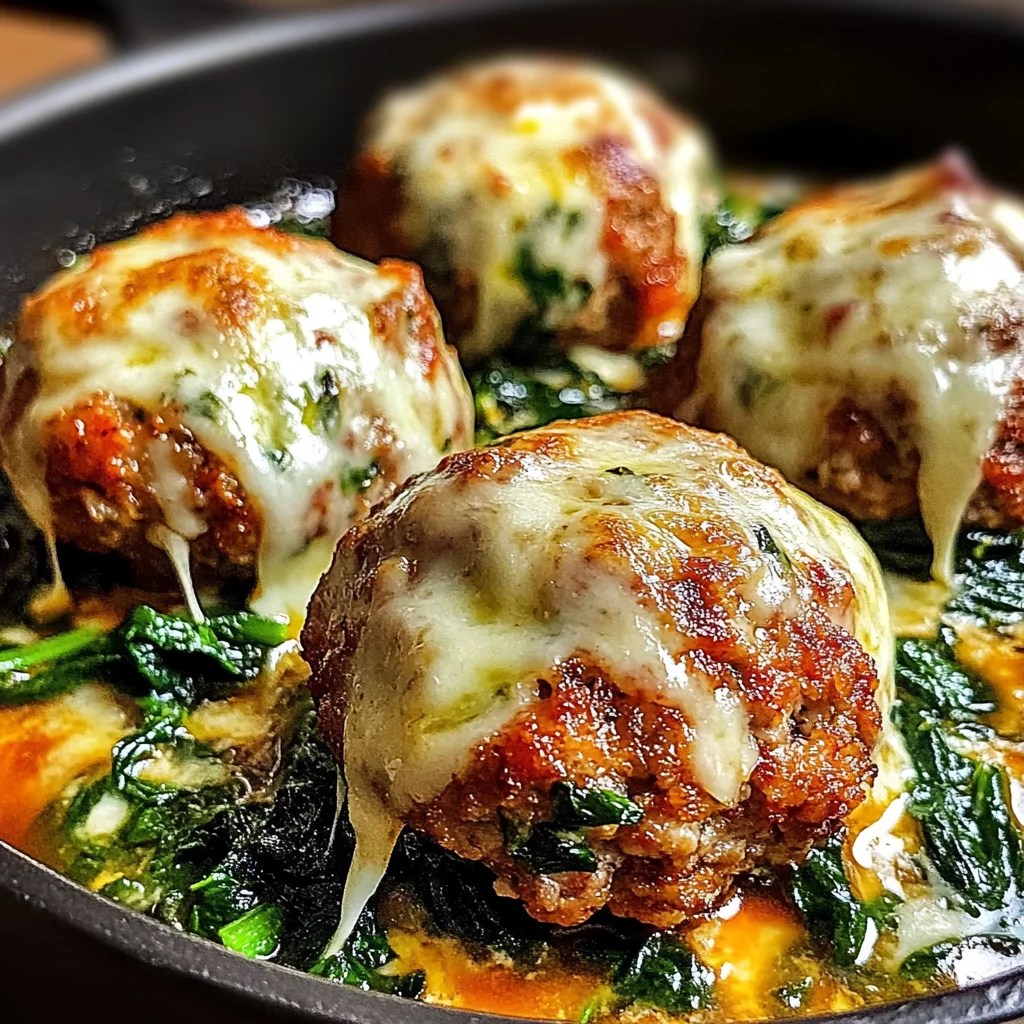 Spinach Garlic Meatballs Stuffed with Mozzarella