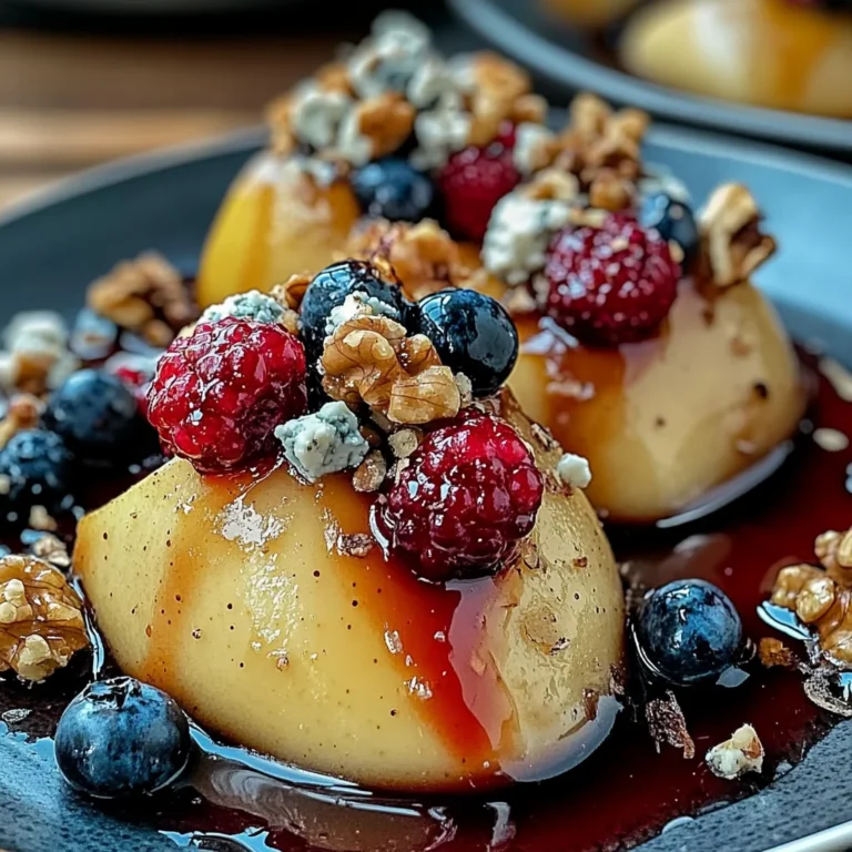 Baked Pears with Berries, Honey, Walnuts & Blue Cheese