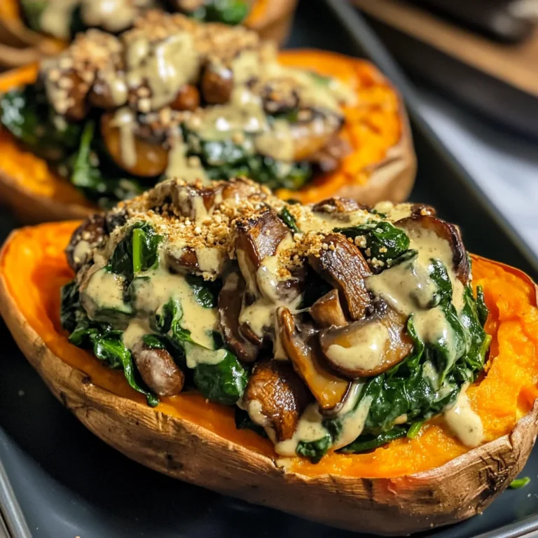 Creamy Mushroom and Spinach Stuffed Sweet Potatoes