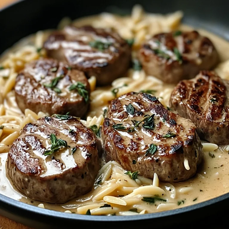 Creamy beef Tenderloin Medallions with Orzo