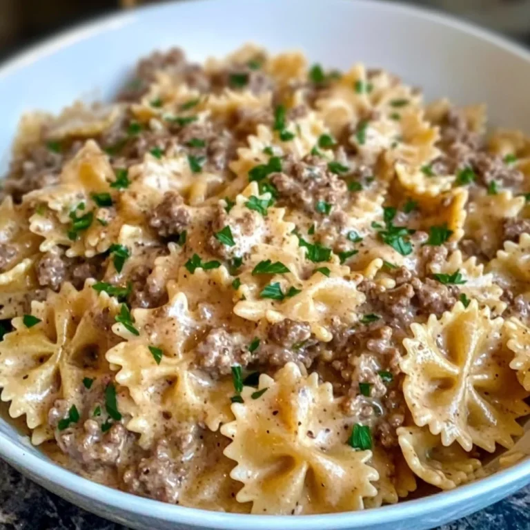 Creamy Parmesan Garlic Beef Bowtie Pasta