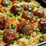 Honey Garlic Meatball Rice Bake