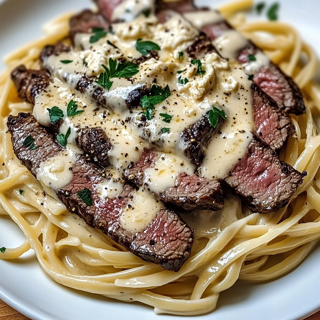 Savory Steak Gorgonzola Alfredo with Creamy Parmesan Sauce