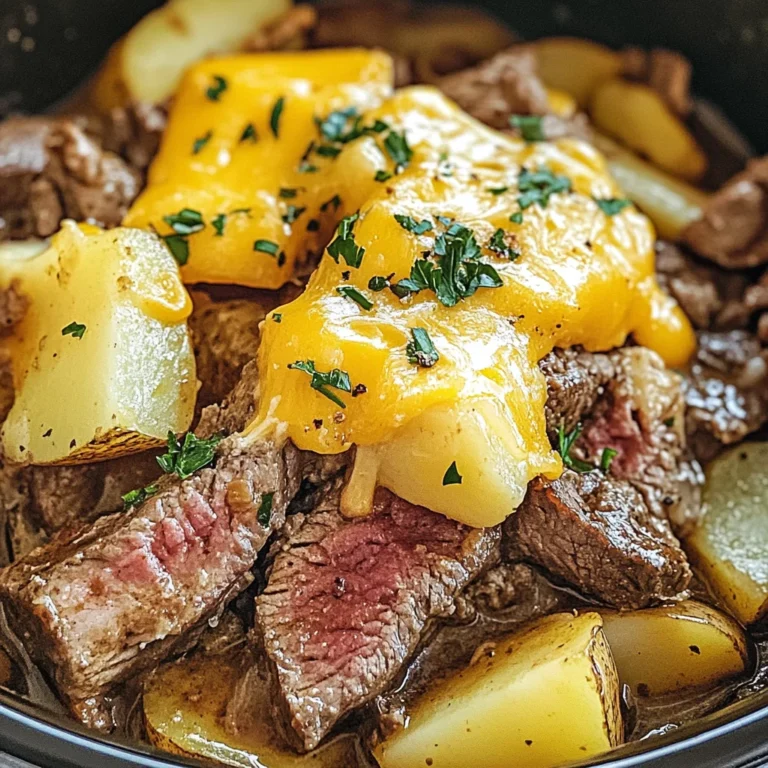 Slow Cooker Steak and Cheddar Potato Casserole