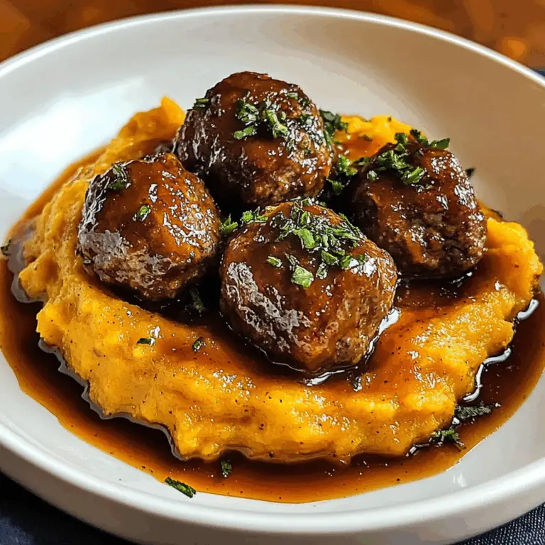Enjoy Irresistible beef Meatballs with Sweet Potato Mash & Bourbon-Maple Sauce