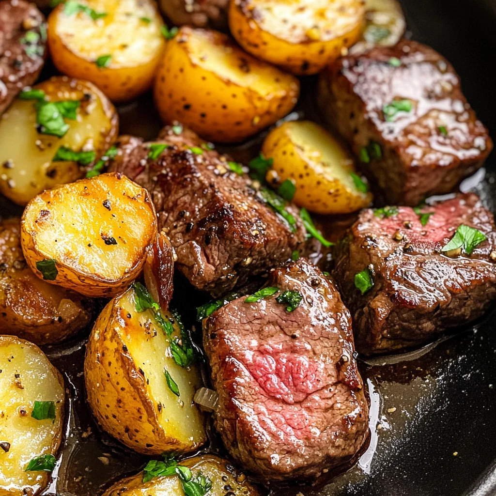 Garlic Butter Steak Bites and Potatoes