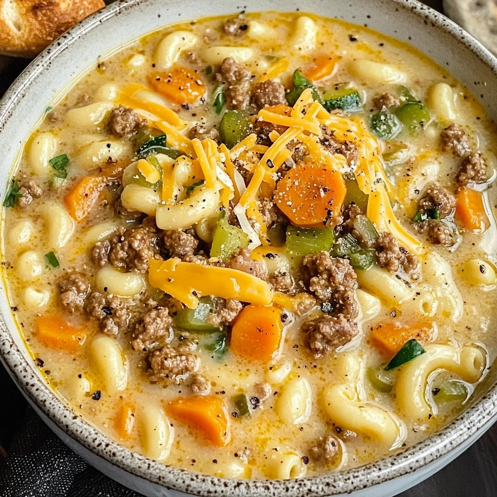 One Pot Macaroni Cheeseburger Soup