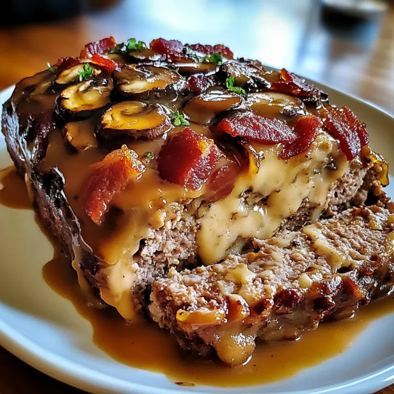 Turkey Bacon Mushroom Swiss Cheese Meatloaf – Easy & Juicy