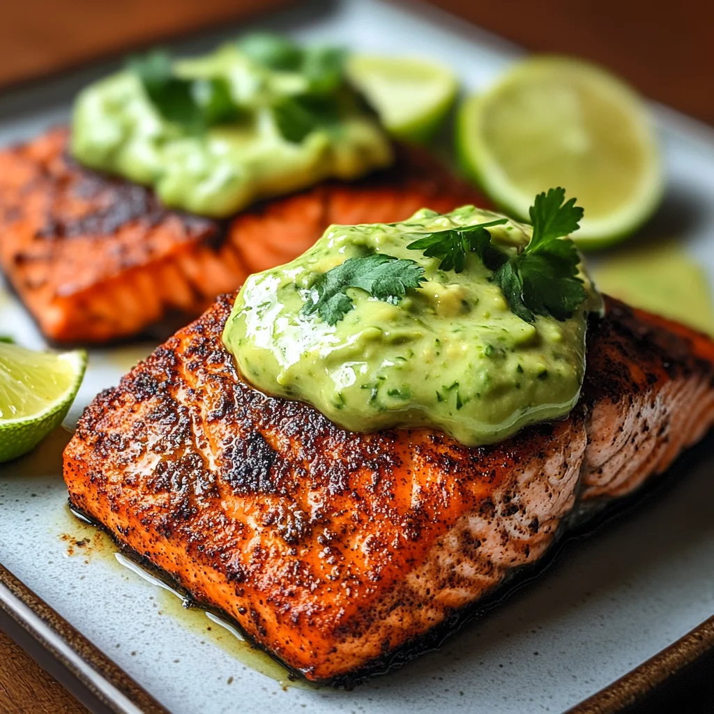 Baked Cajun Salmon With Avocado Lime Sauce