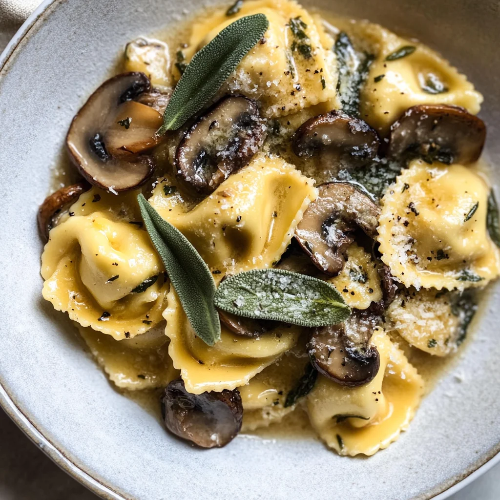 Cheese Tortellini with Butter, Mushrooms, and Crispy Sage
