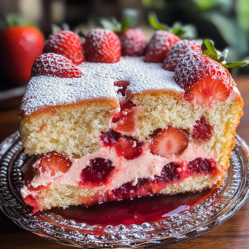 Easy Strawberry Cake with Strawberry Sauce